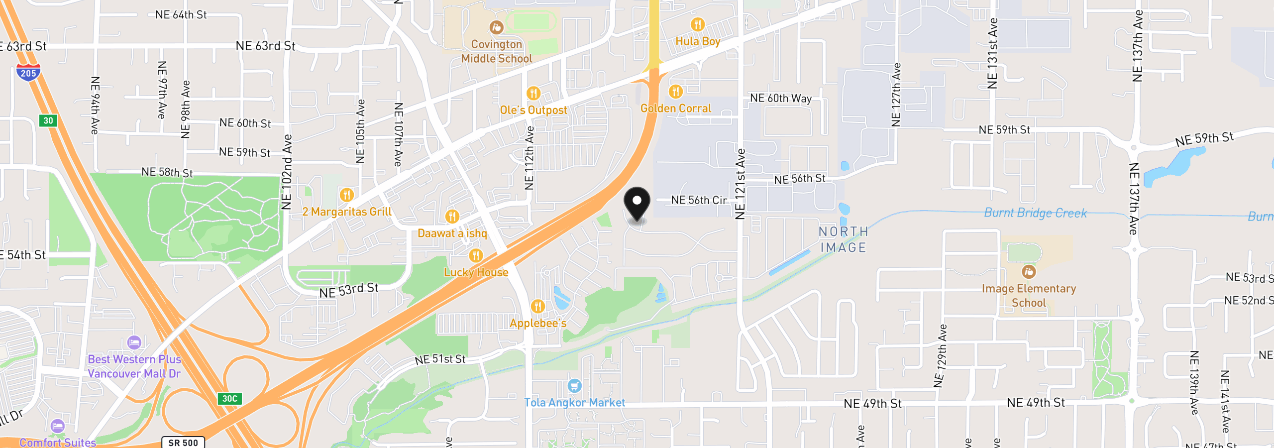 Map showing the location of 5404 NE 121st Ave 59, Vancouver, Wa 98682