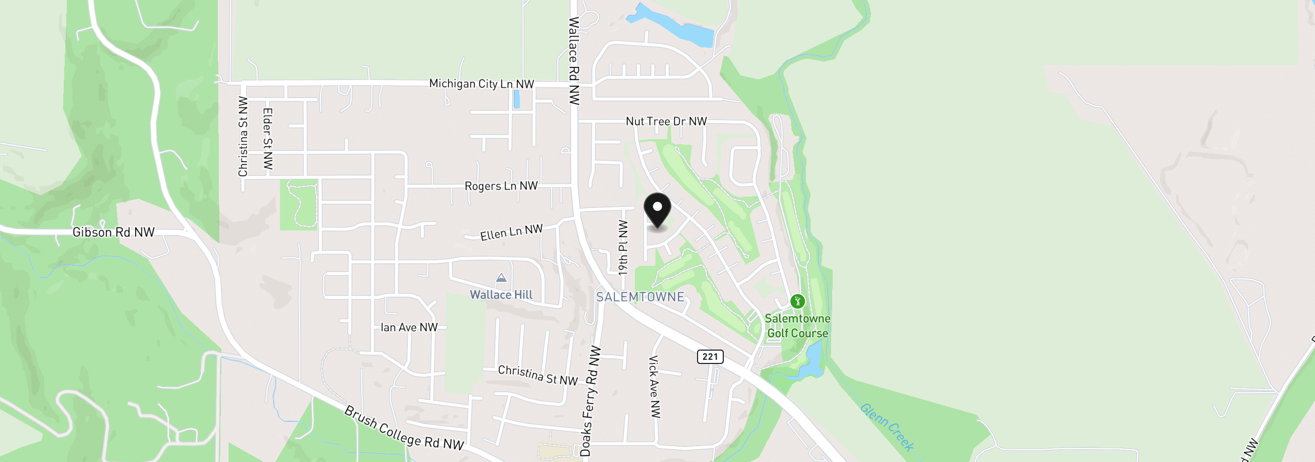 Map showing the location of 1853 Woodstock Cir NW, Salem, OR 97304