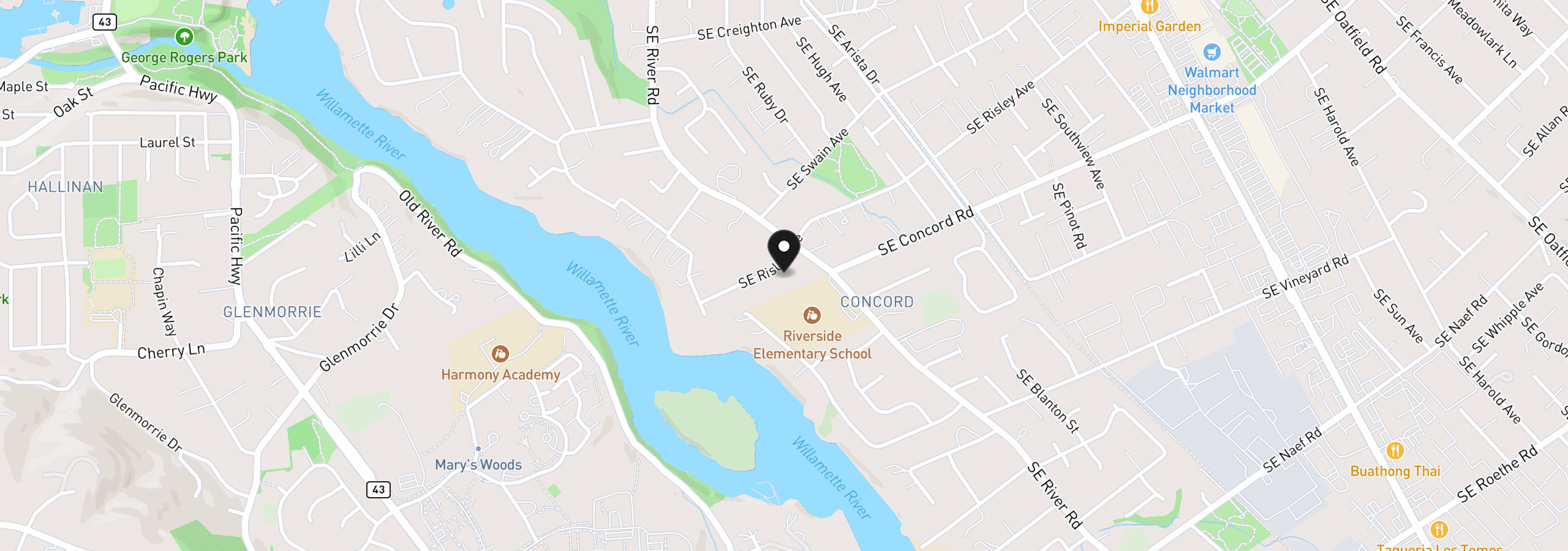 Map showing the location of 1930 SE Risley Ave, Milwaukie, OR 97267