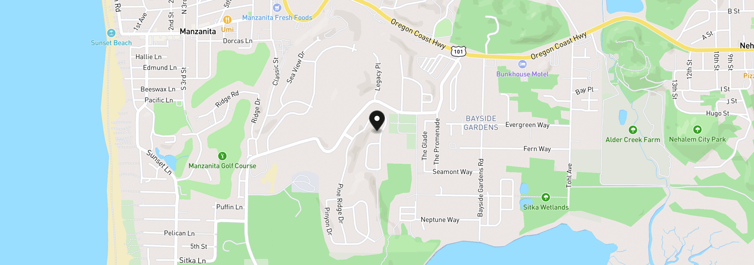 Map showing the location of 10385 Pine Ridge Dr, Manzanita, OR 97130