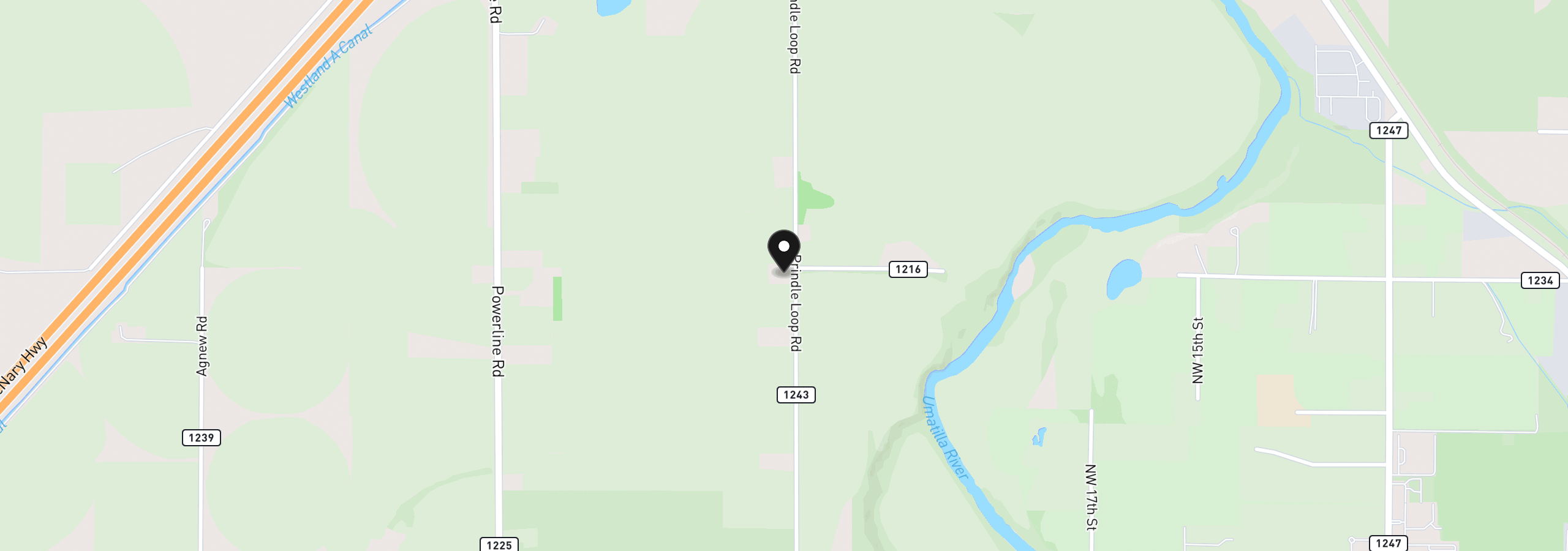 Map showing the location of 80036 Prindle loop Rd, Hermiston, OR 97838