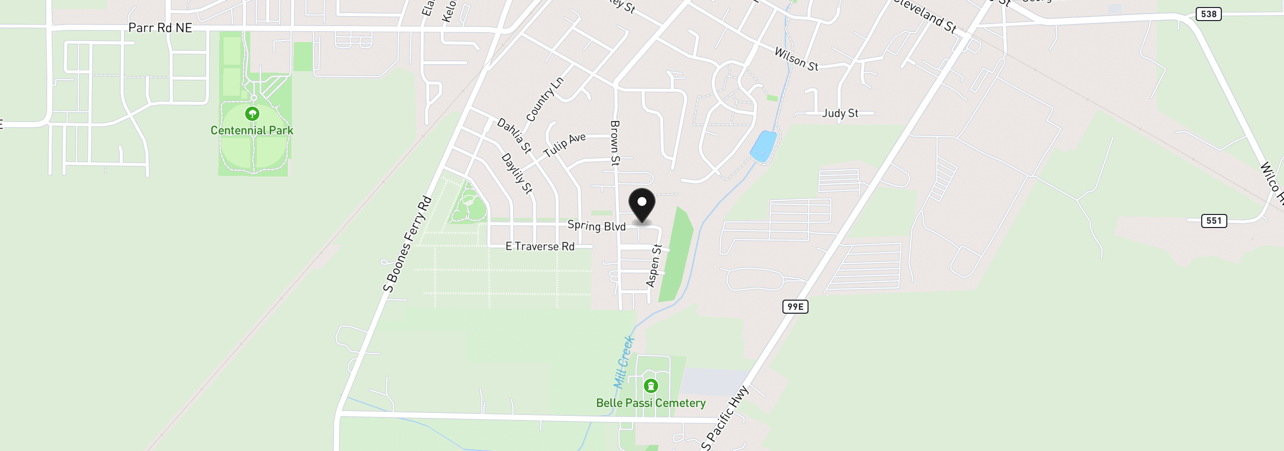 Map showing the location of 572 Spring Blvd, Woodburn, OR 97071