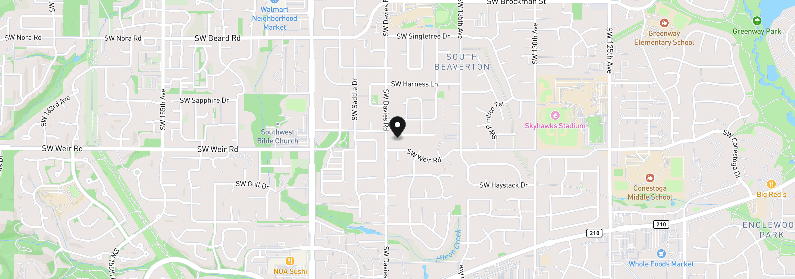 Map showing the location of 13910 SW Rawhide Ct, Beaverton, OR 97008