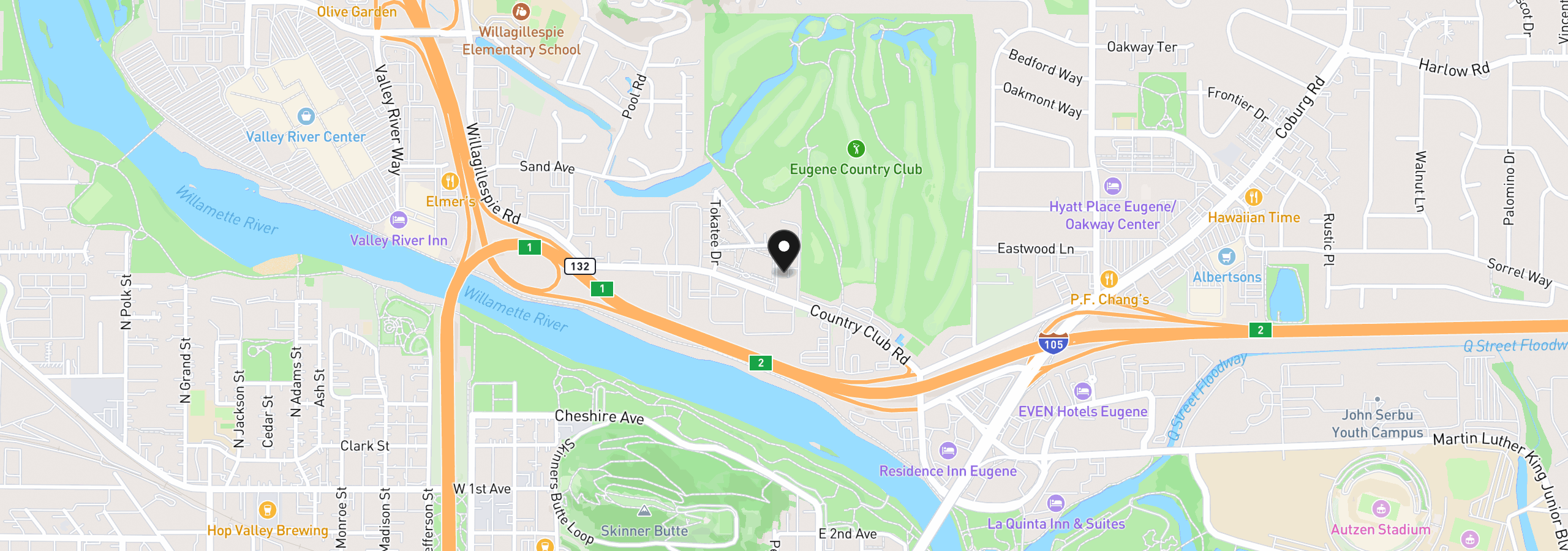 Map showing the location of 327 Country Club Rd, Eugene, OR 97401