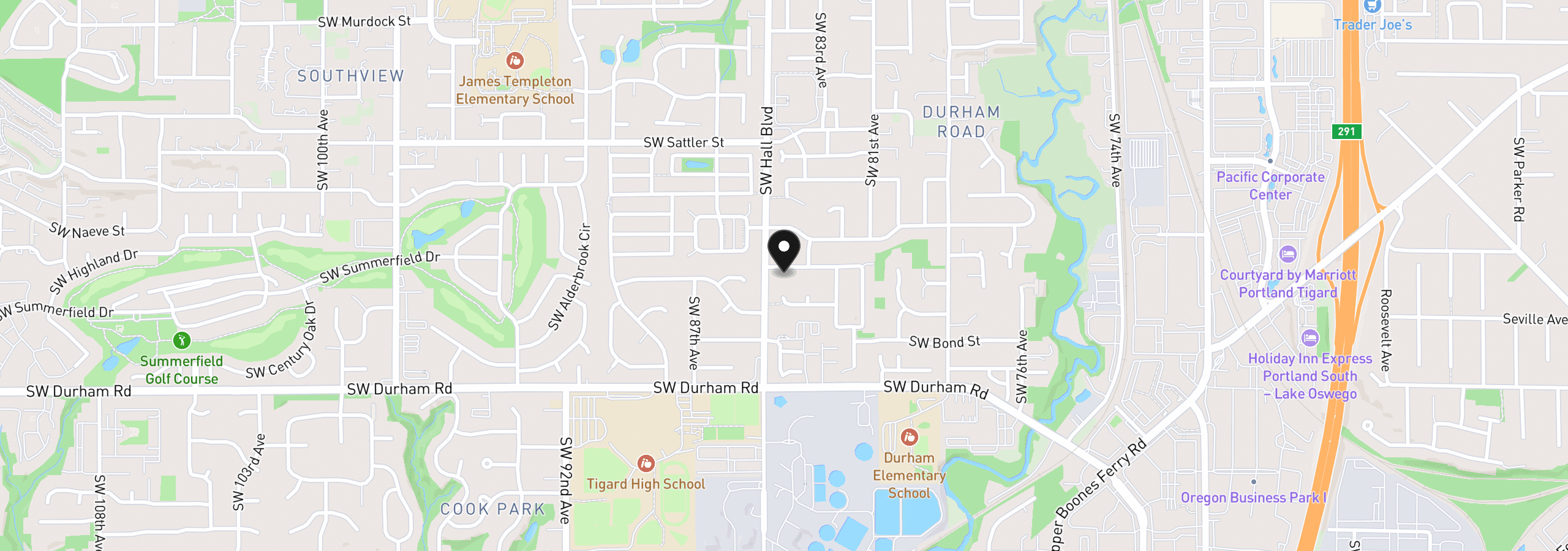 Map showing the location of 8414 SW Langtree St, Portland, OR 97224