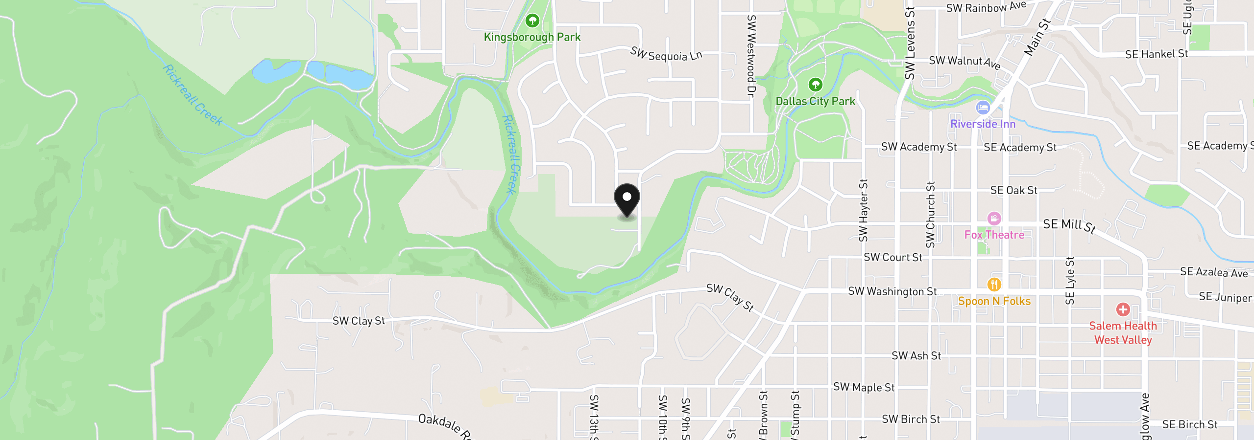 Map showing the location of 837 SW River Dr, Dallas, OR 97338