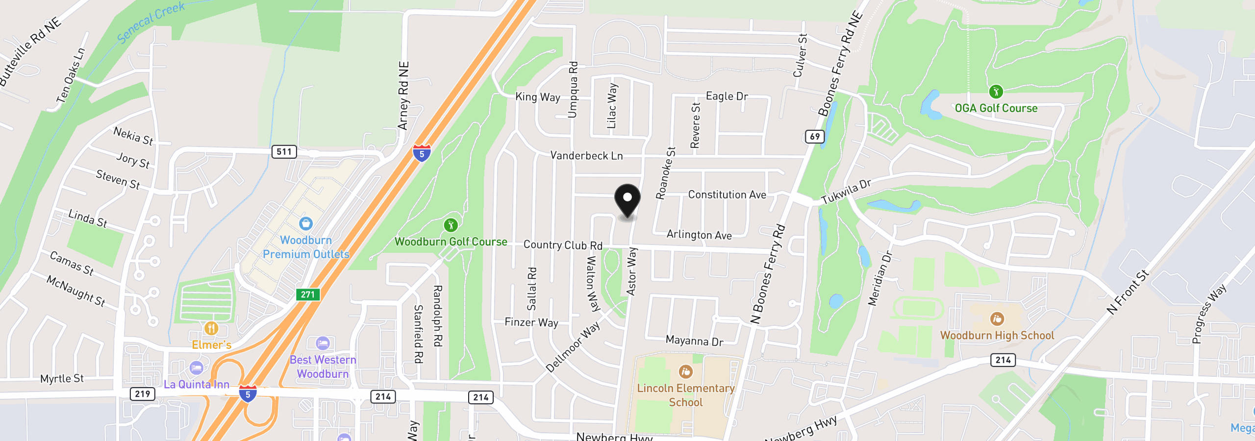 Map showing the location of 1453 Astor Way, Woodburn, OR 97071