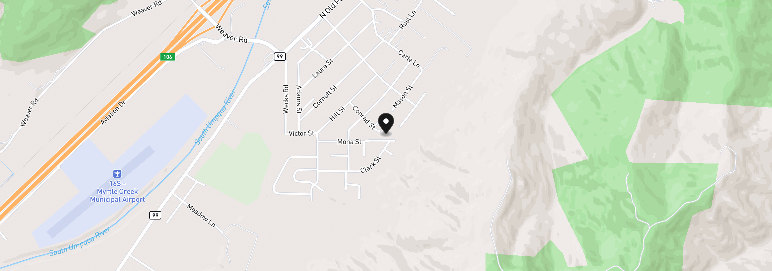 Map showing the location of Mona St, Myrtle Creek, OR 97457