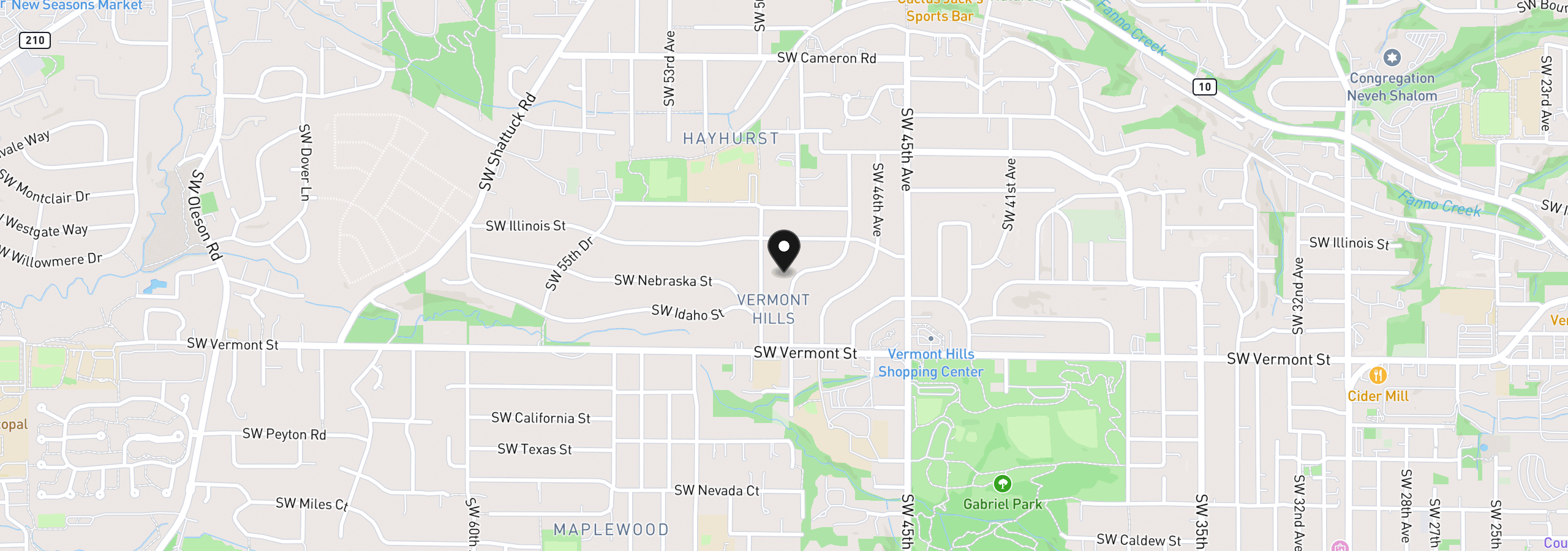 Map showing the location of 6407 SW 47th Pl, Portland, OR 97221