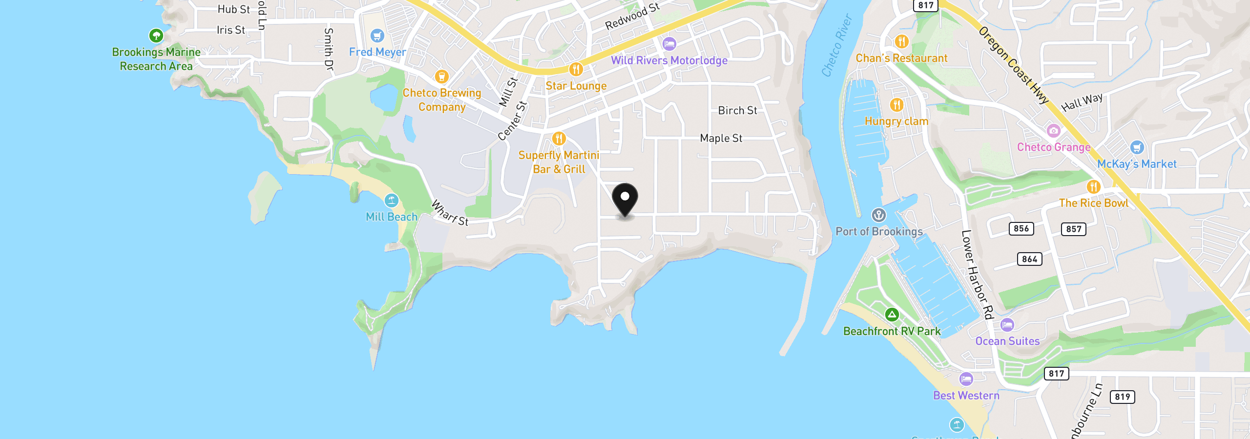 Map showing the location of 515 Memory Ln, Brookings, OR 97415
