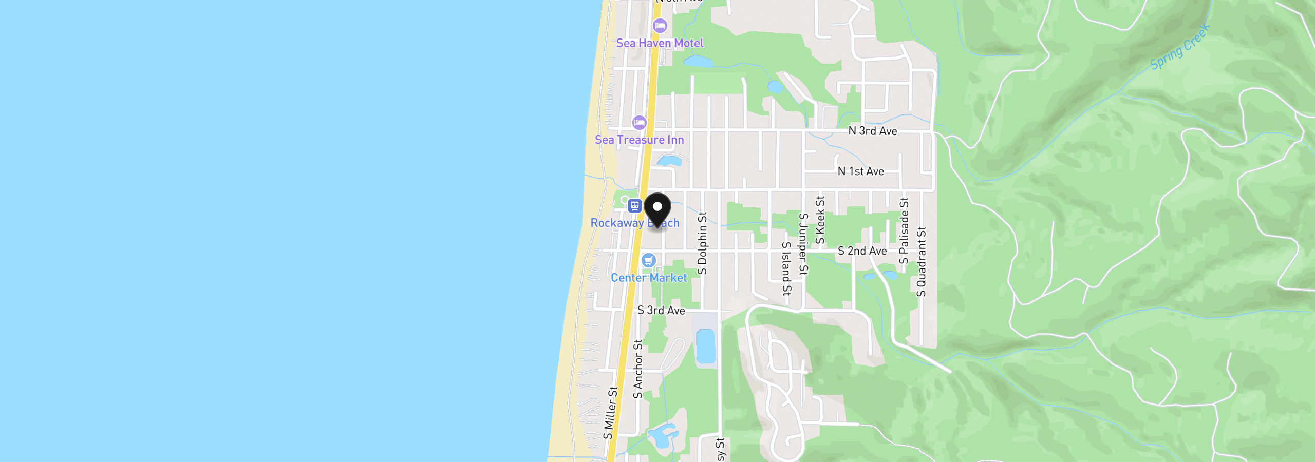 Map showing the location of 169 S Beacon St, Rockaway Beach, OR 97136