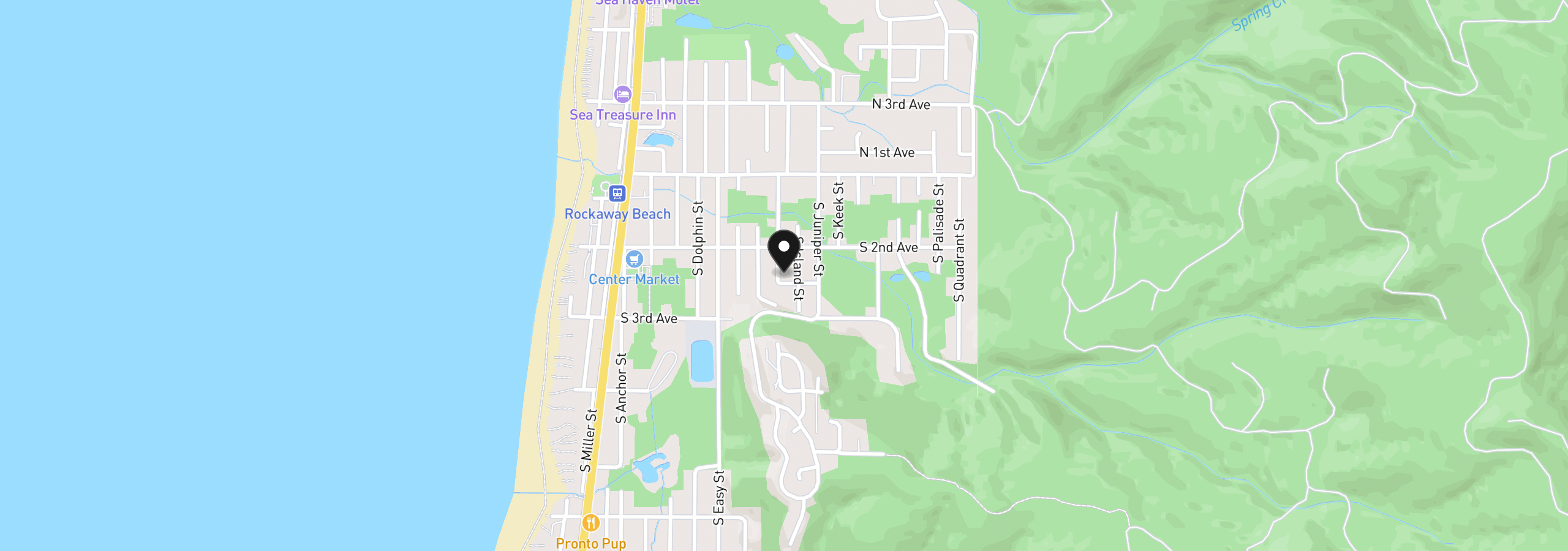 Map showing the location of 240 S Harbor St, Rockaway Beach, OR 97136
