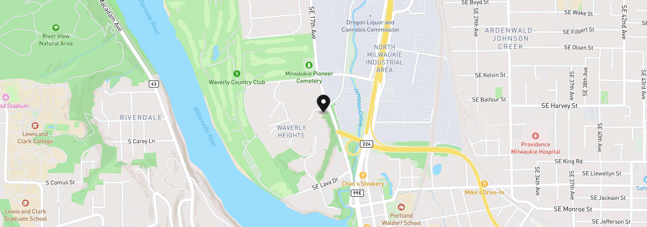 Map showing the location of 1686 SE McBrod Ave, Milwaukie, OR 97222