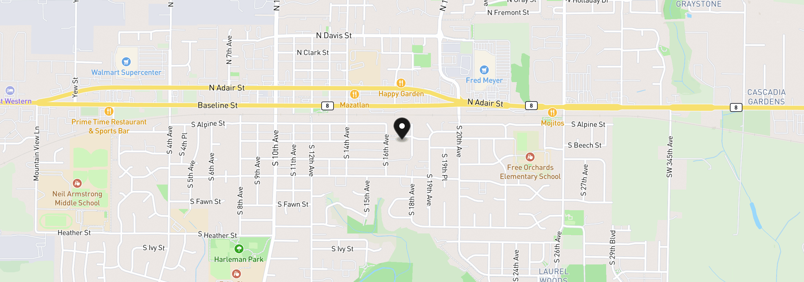 Map showing the location of 1701 S Alpine St, Cornelius, OR 97113