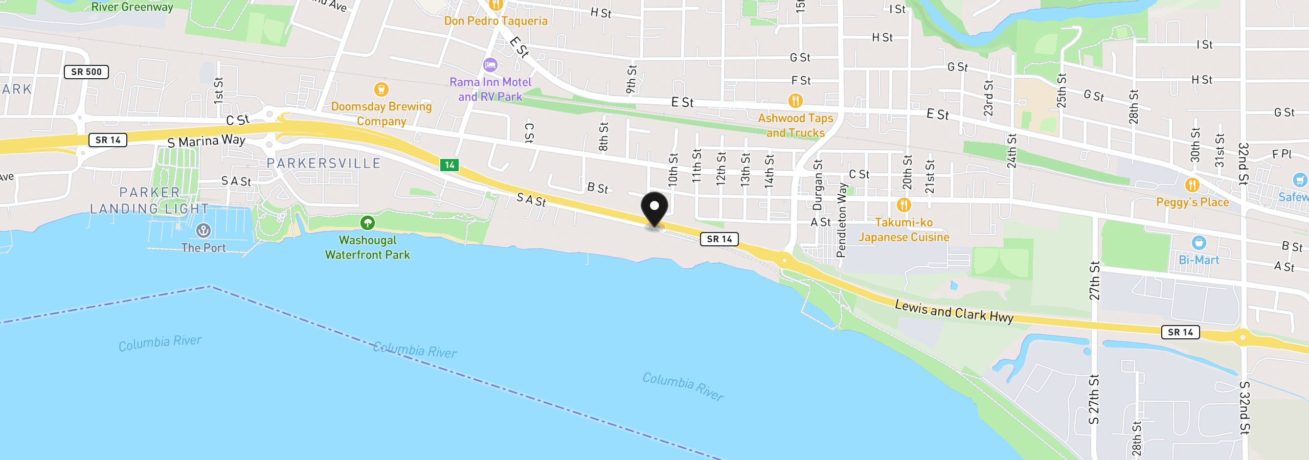 Map showing the location of 954 S A St, Washougal, Wa 98671