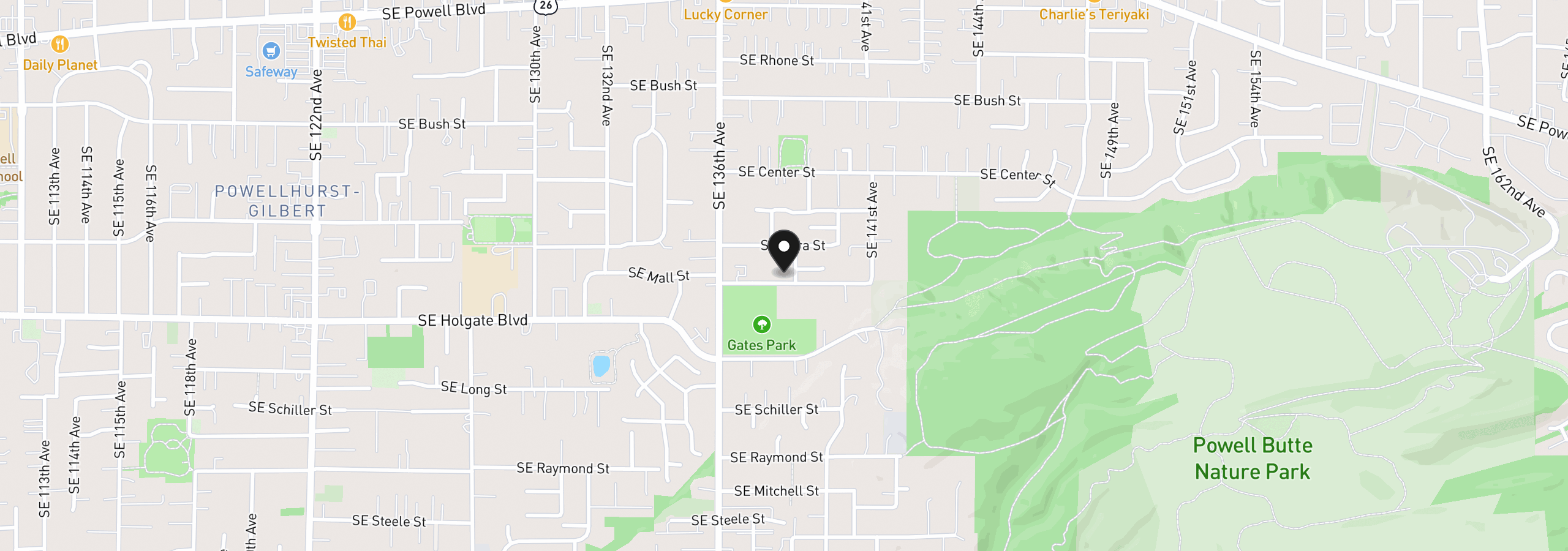 Map showing the location of 13805 SE Mall St, Portland, OR 97236