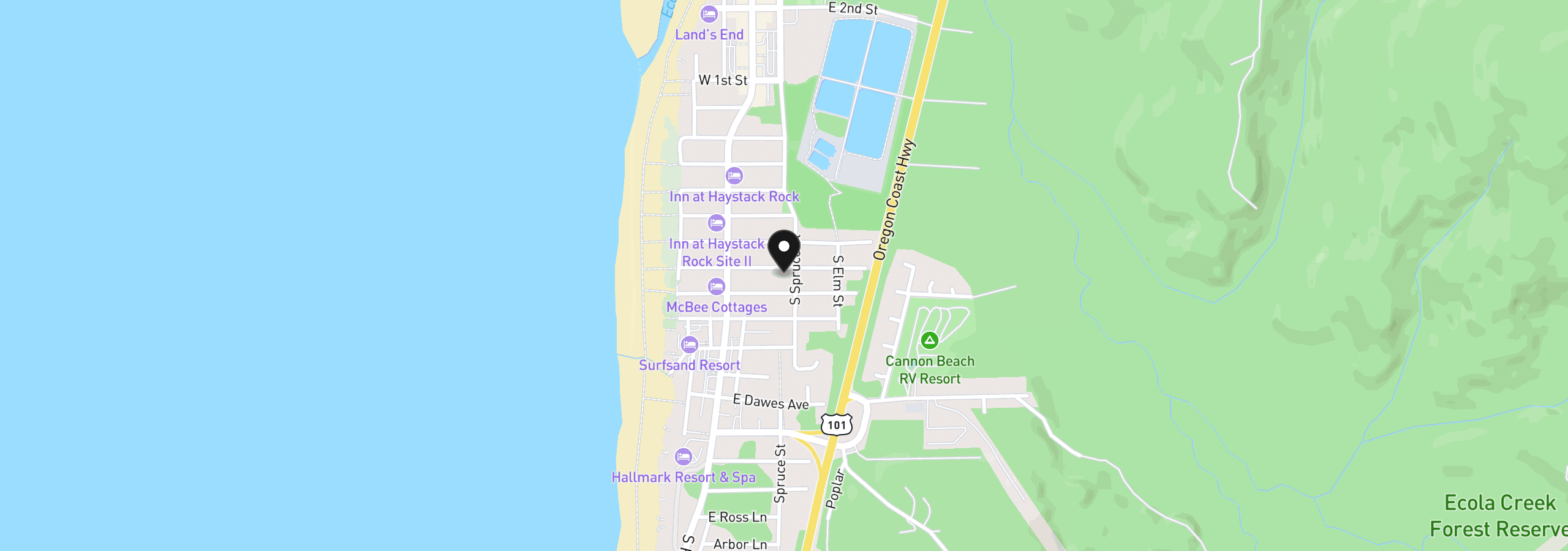 Map showing the location of 195 E Jackson St, Cannon Beach, OR 97110