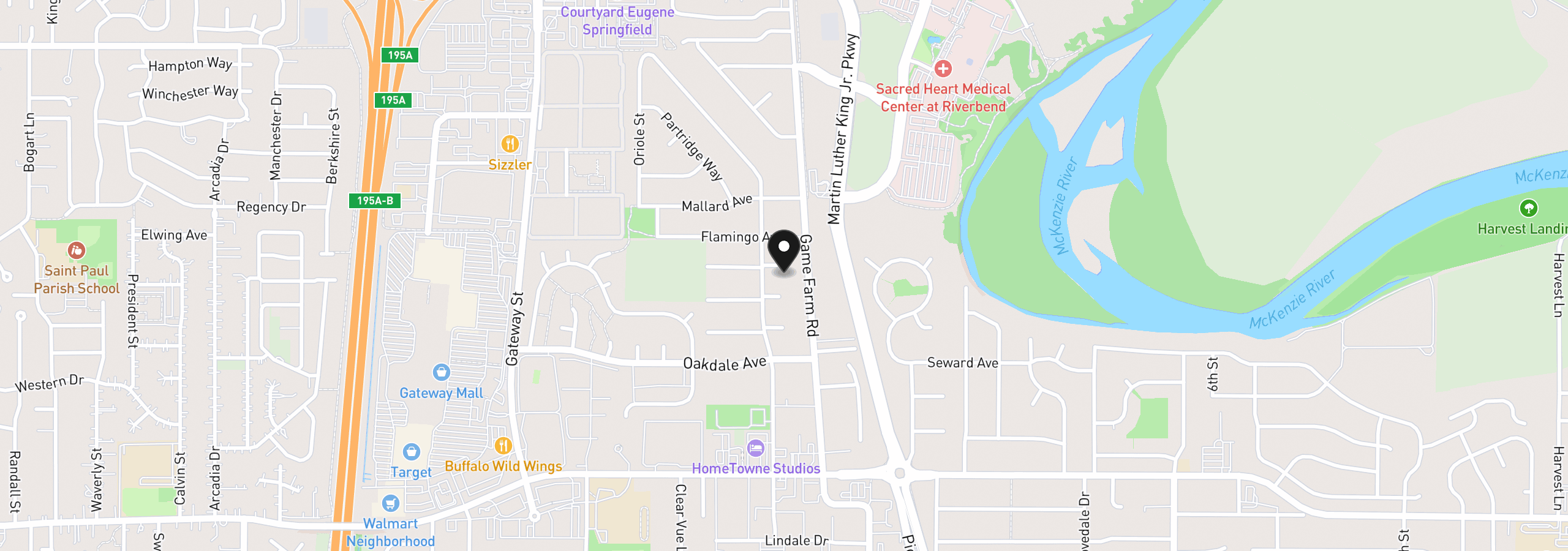 Map showing the location of 475 Pinedale Ave, Springfield, OR 97477