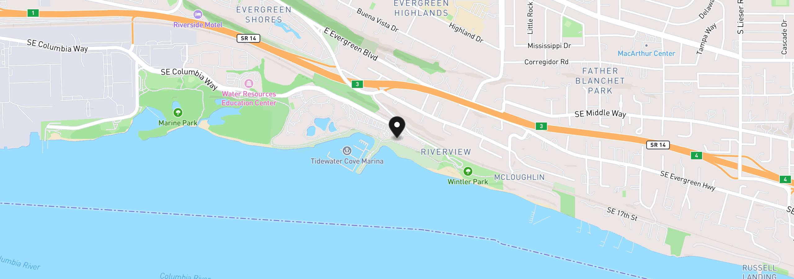 Map showing the location of 5841 SE Columbia Way 104, Vancouver, Wa 98661