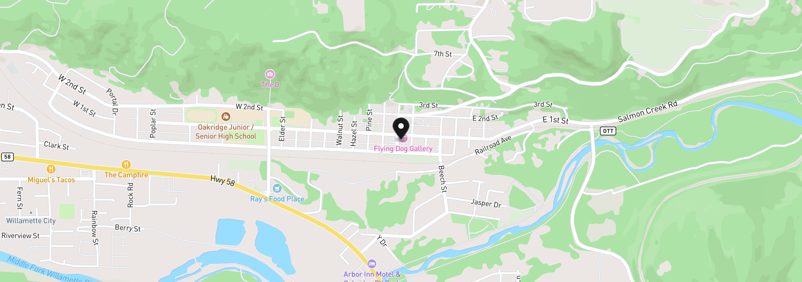 Map showing the location of 48292 E 1st St, Oakridge, OR 97463