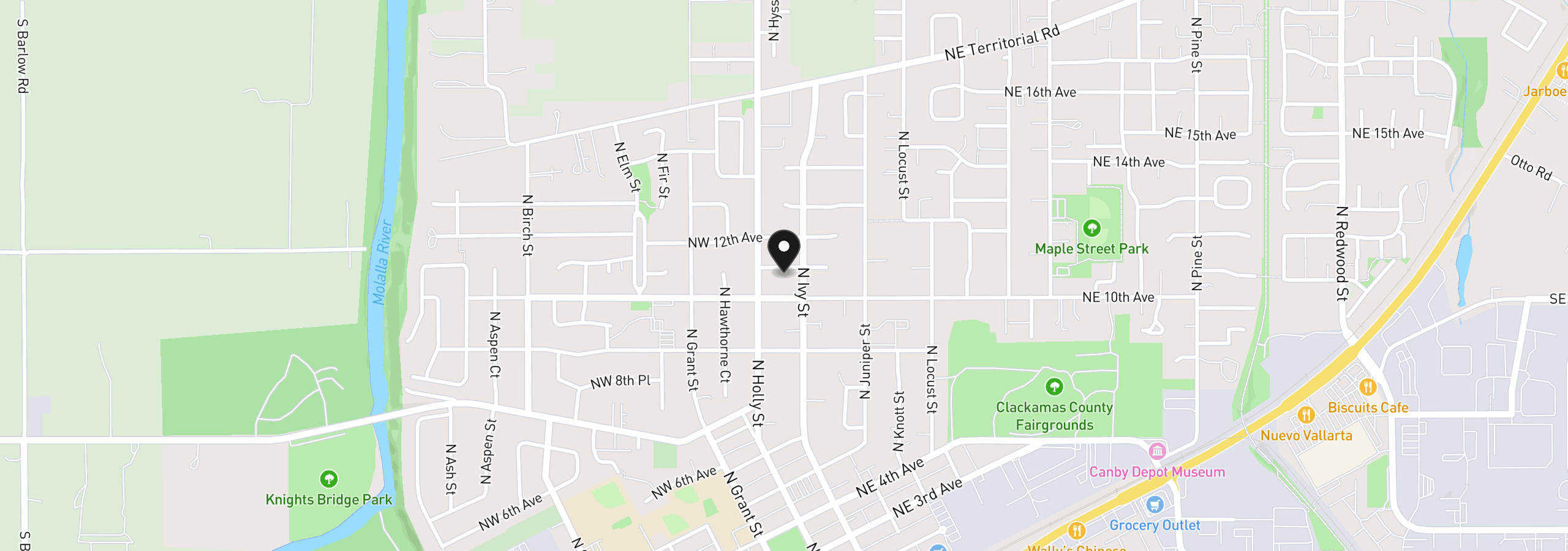 Map showing the location of 125 NW 11th Ave, Canby, OR 97013