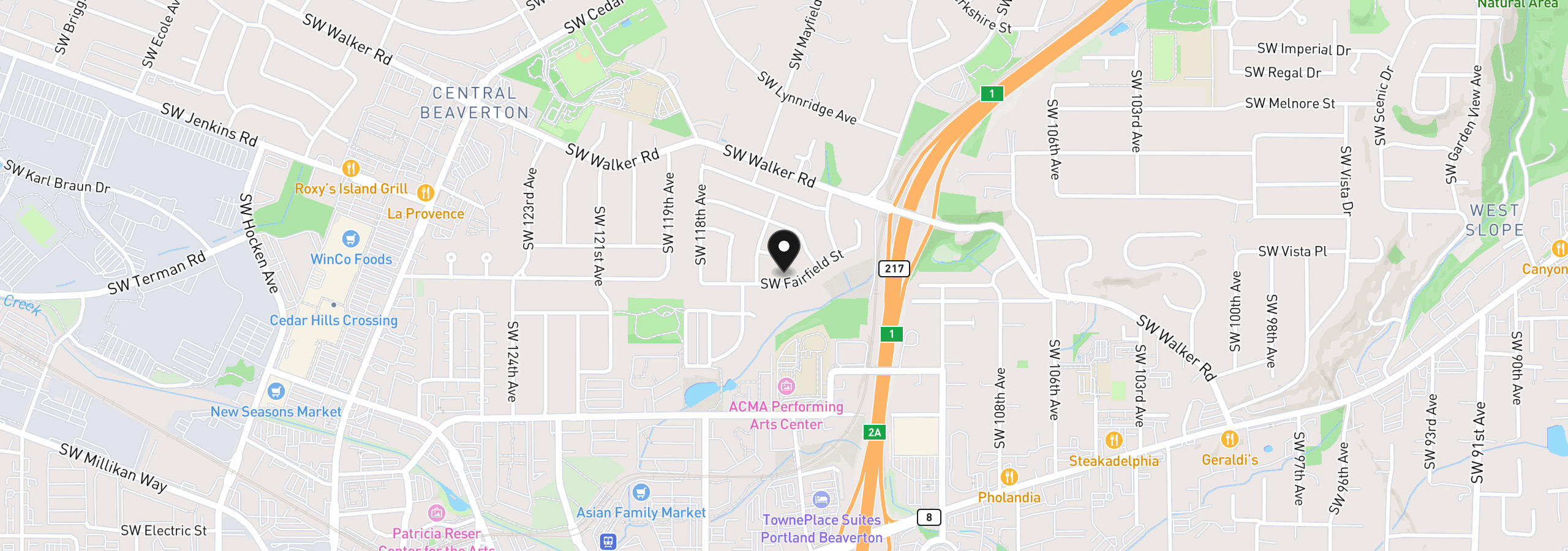 Map showing the location of 11465 SW Fairfield St, Beaverton, OR 97005