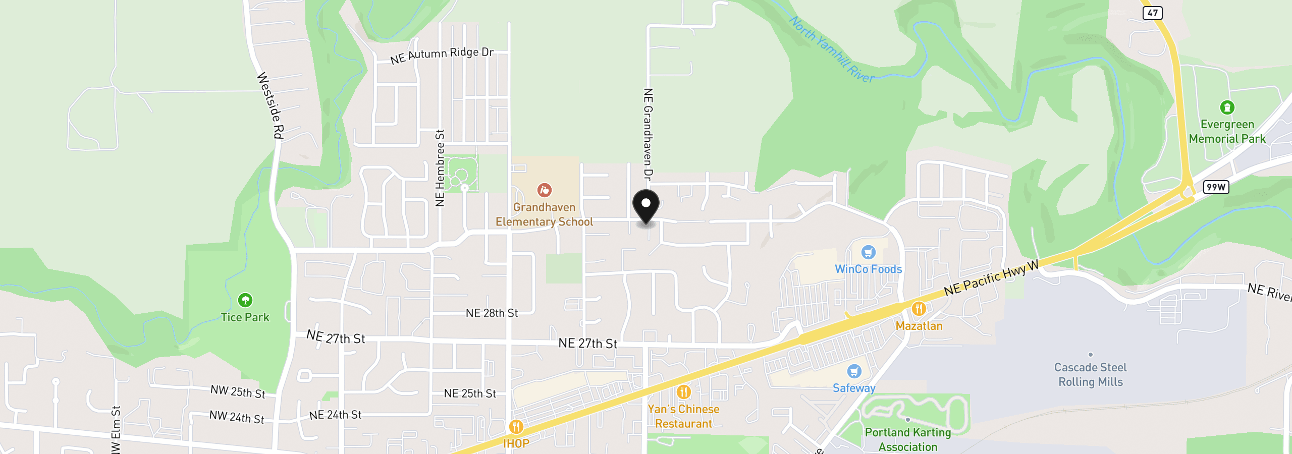 Map showing the location of 1586 NE Grandhaven St, McMinnville, OR 97128