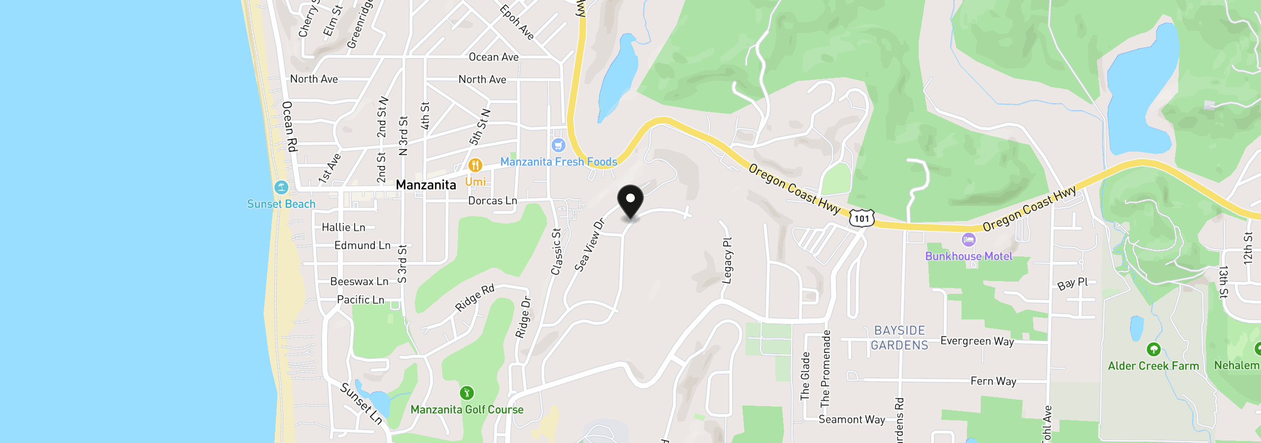 Map showing the location of 473 Meadows Dr, Manzanita, OR 97130