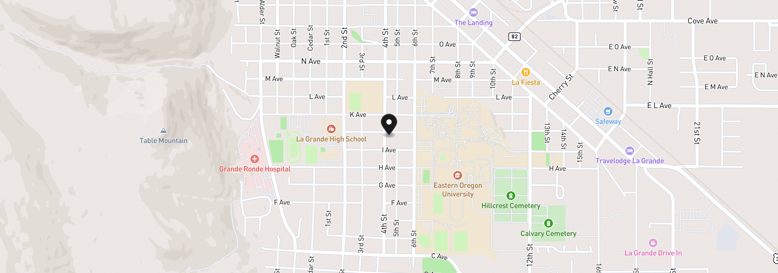 Map showing the location of 907 4th St, La Grande, OR 97850