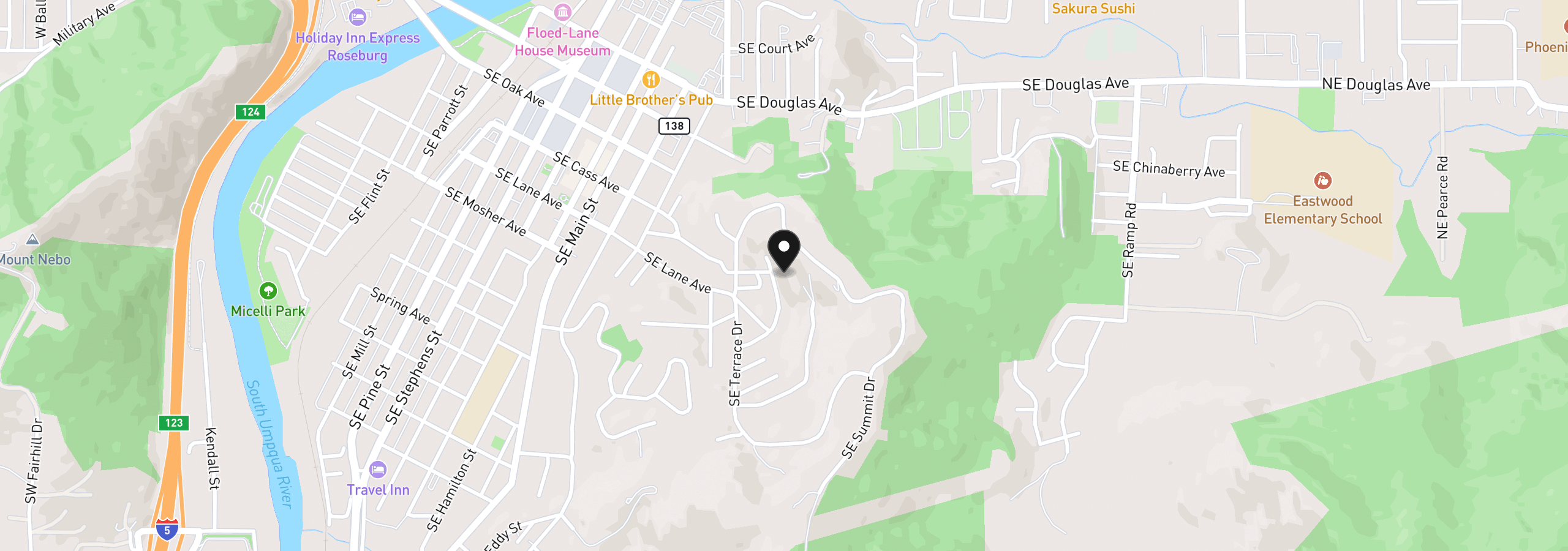 Map showing the location of 679 SE Fisher Dr, Roseburg, OR 97470
