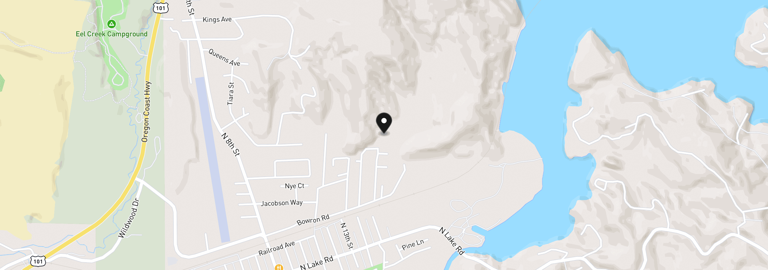 Map showing the location of Lakeland Dr, Lakeside, OR 97449