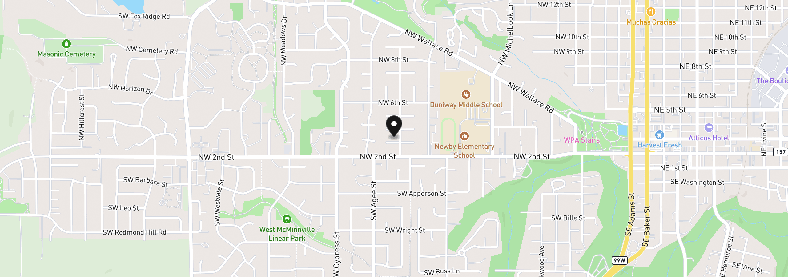 Map showing the location of 1511 NW 3rd, McMinnville, OR 97128