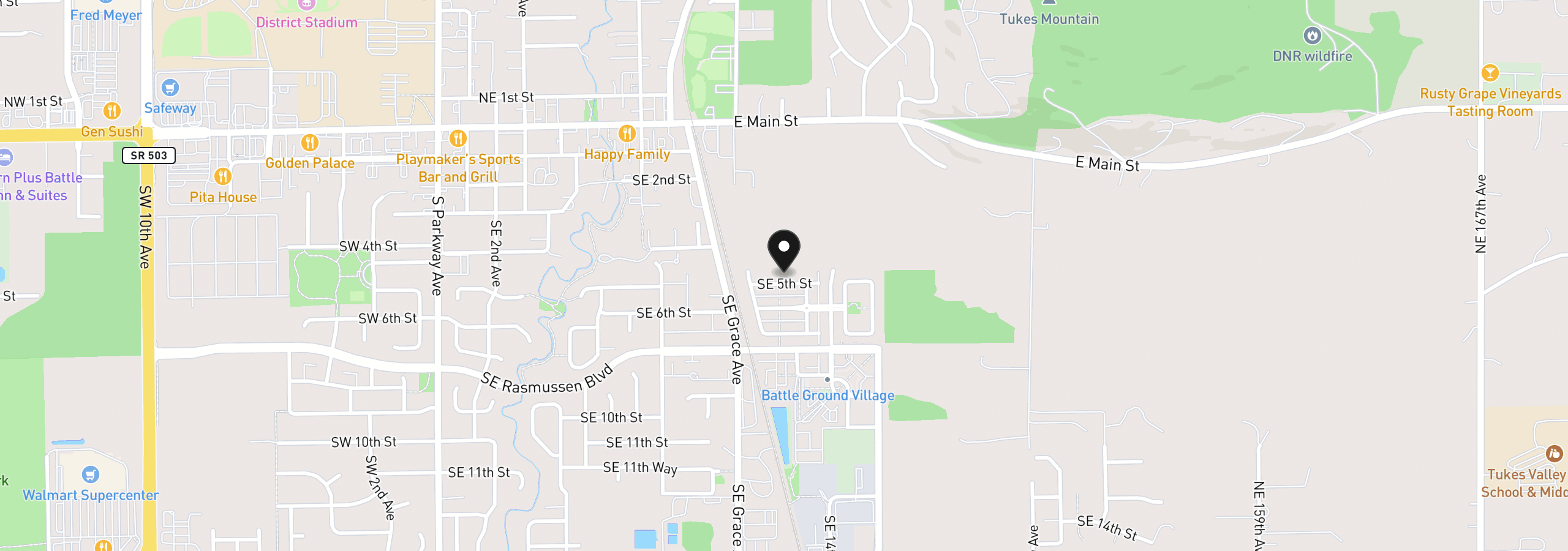 Map showing the location of 1120 SE 5th St, Battle Ground, Wa 98604
