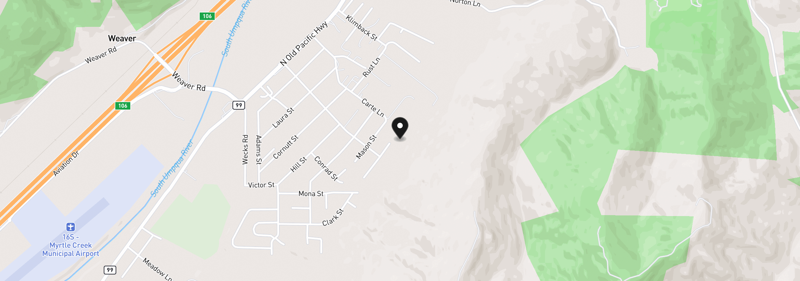 Map showing the location of 1140 Arburnia St, Myrtle Creek, OR 97457