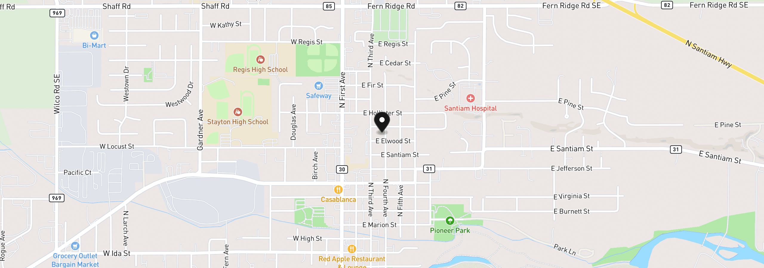 Map showing the location of 1137 N 4th Ave, Stayton, OR 97383