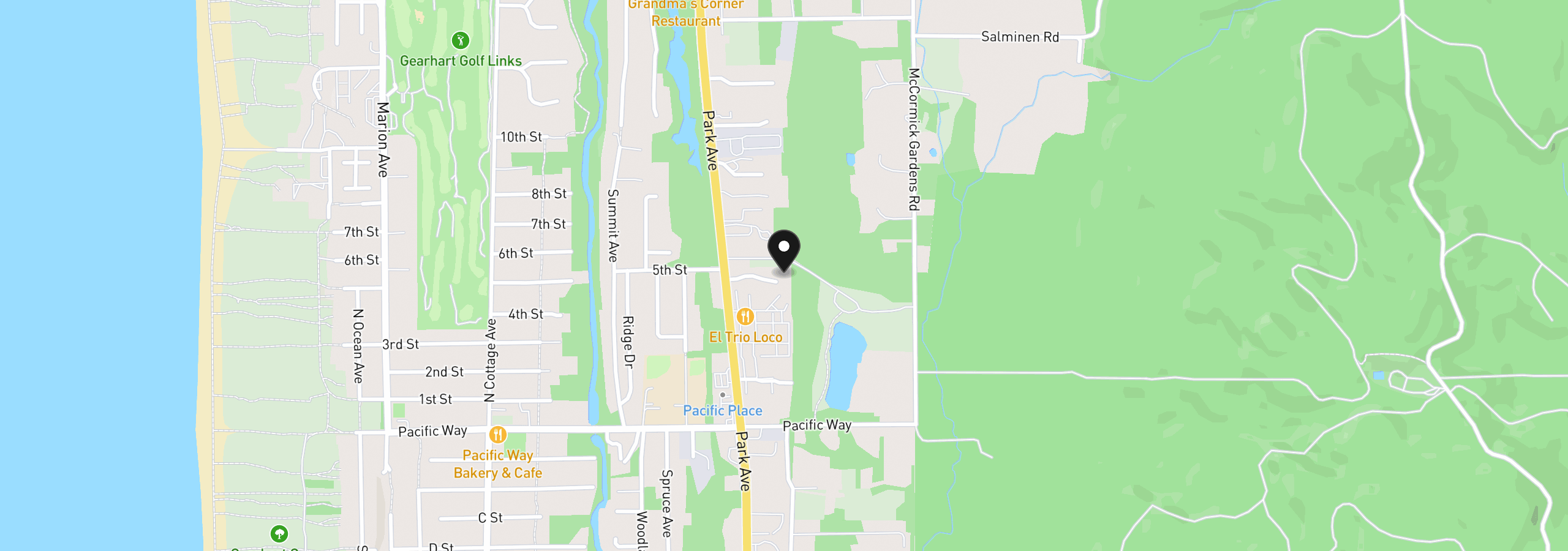 Map showing the location of 1390 Sea Ridge Ln, Gearhart, OR 97138