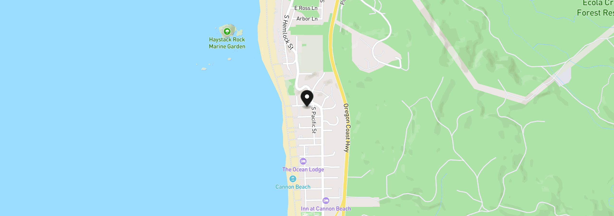Map showing the location of 247 Gogona Ave, Cannon Beach, OR 97110