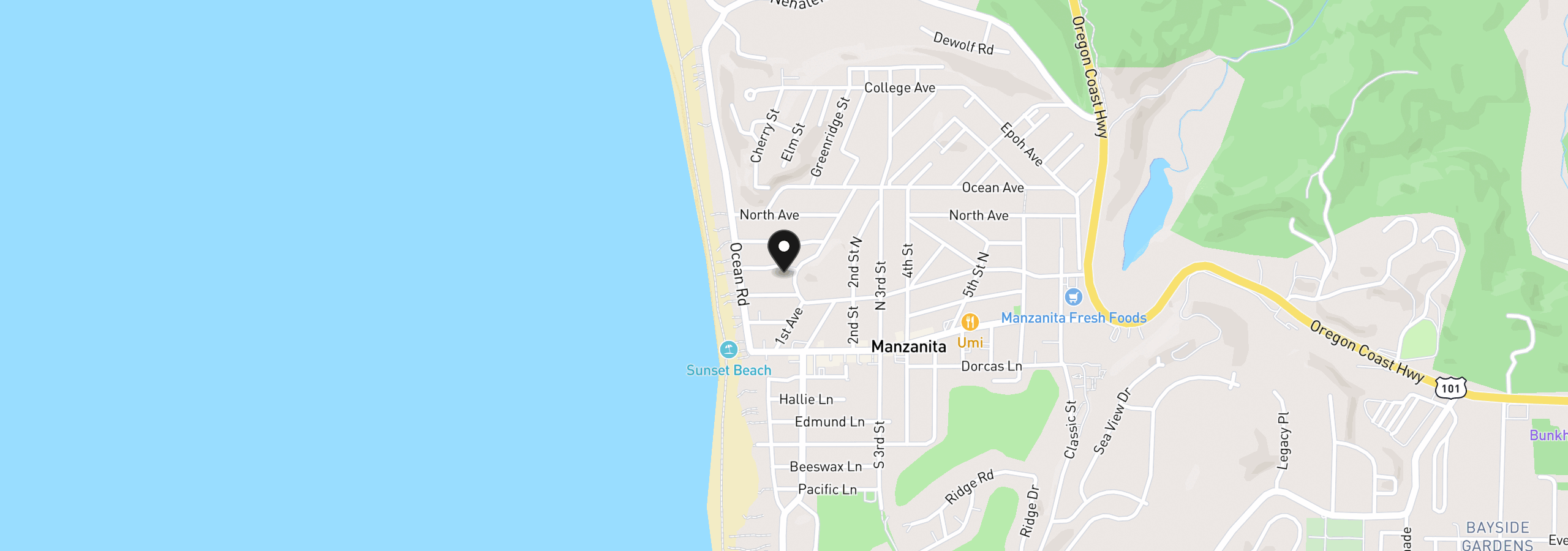 Map showing the location of 82 Portland Ave, Manzanita, OR 97130