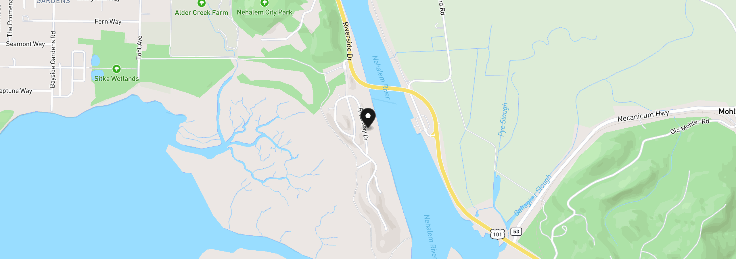 Map showing the location of Riverway Dr 14, Nehalem, OR 97131