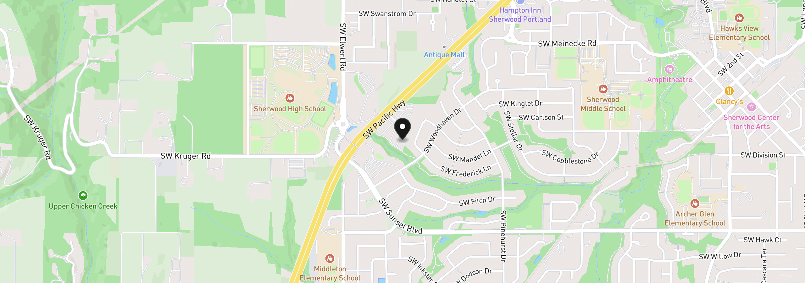 Map showing the location of 22866 SW Forest Creek Dr 100, Sherwood, OR 97140