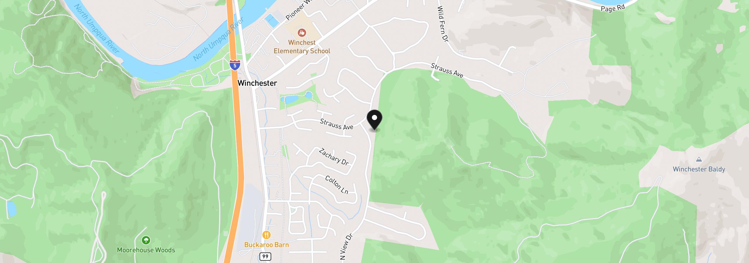 Map showing the location of 849 North View Dr, Winchester, OR 97495