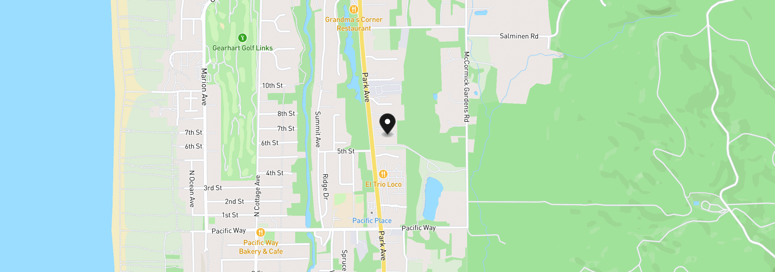 Map showing the location of 3731 Highway 101, Gearhart, OR 97138