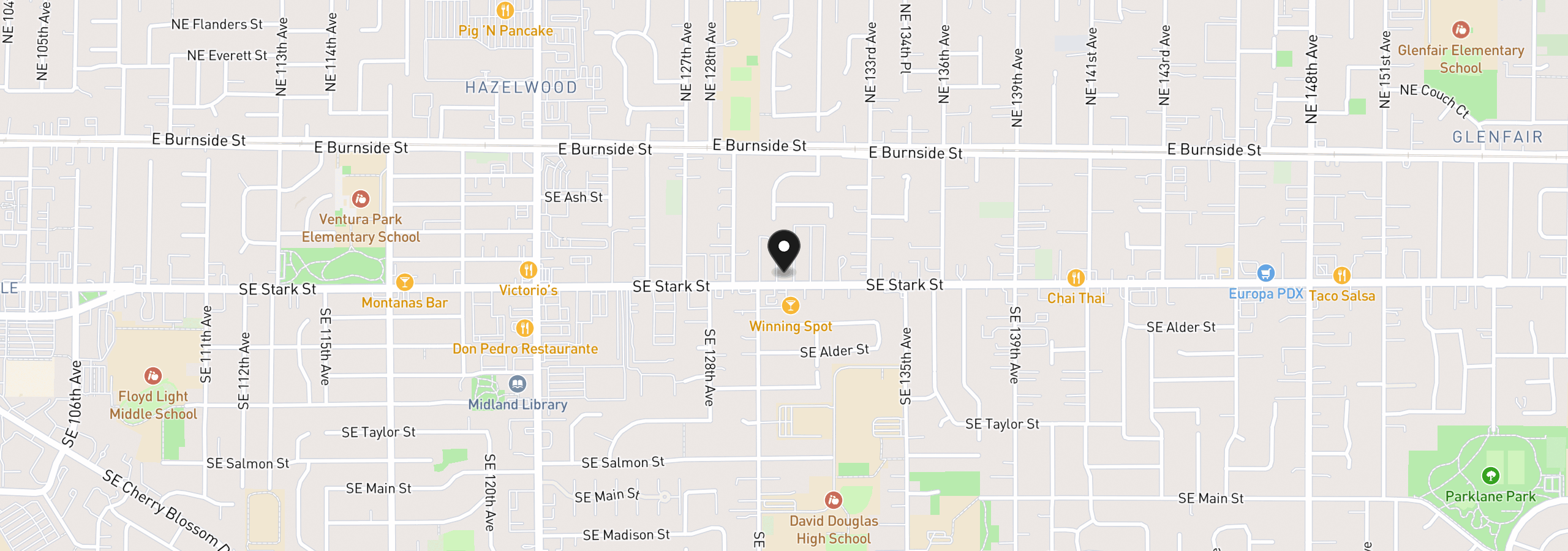 Map showing the location of 13055 SE Stark St 5, Portland, OR 97233