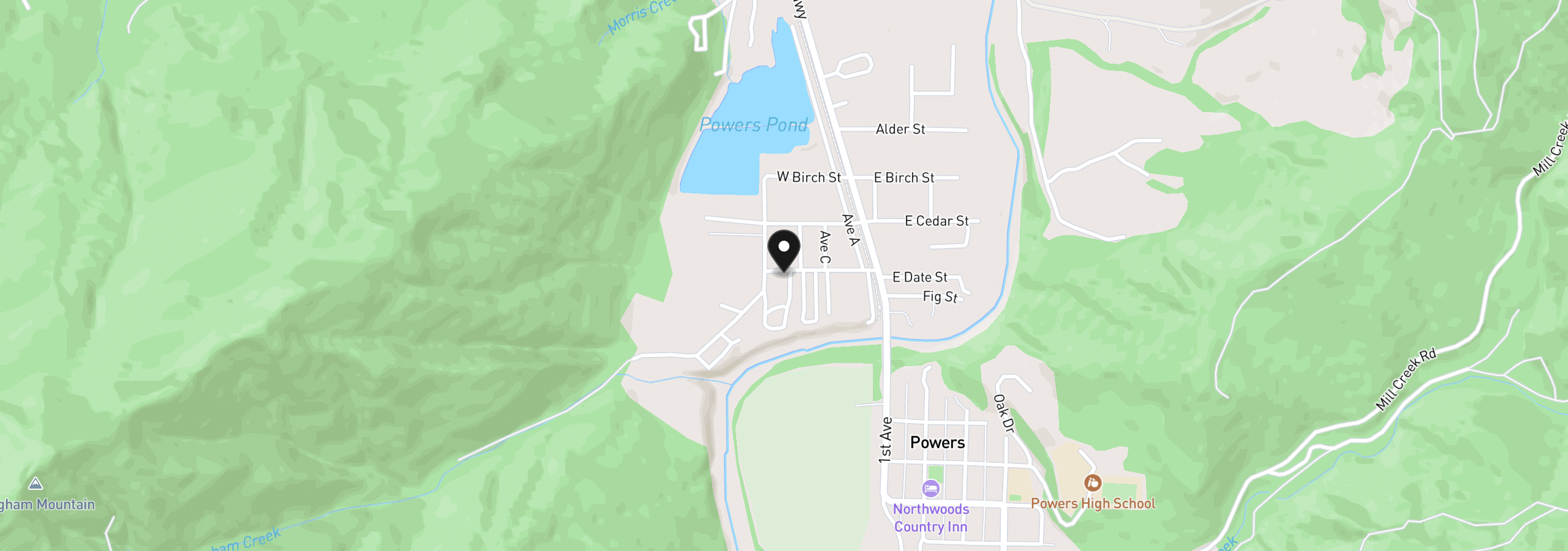 Map showing the location of 321 W Date St, Powers, OR 97466