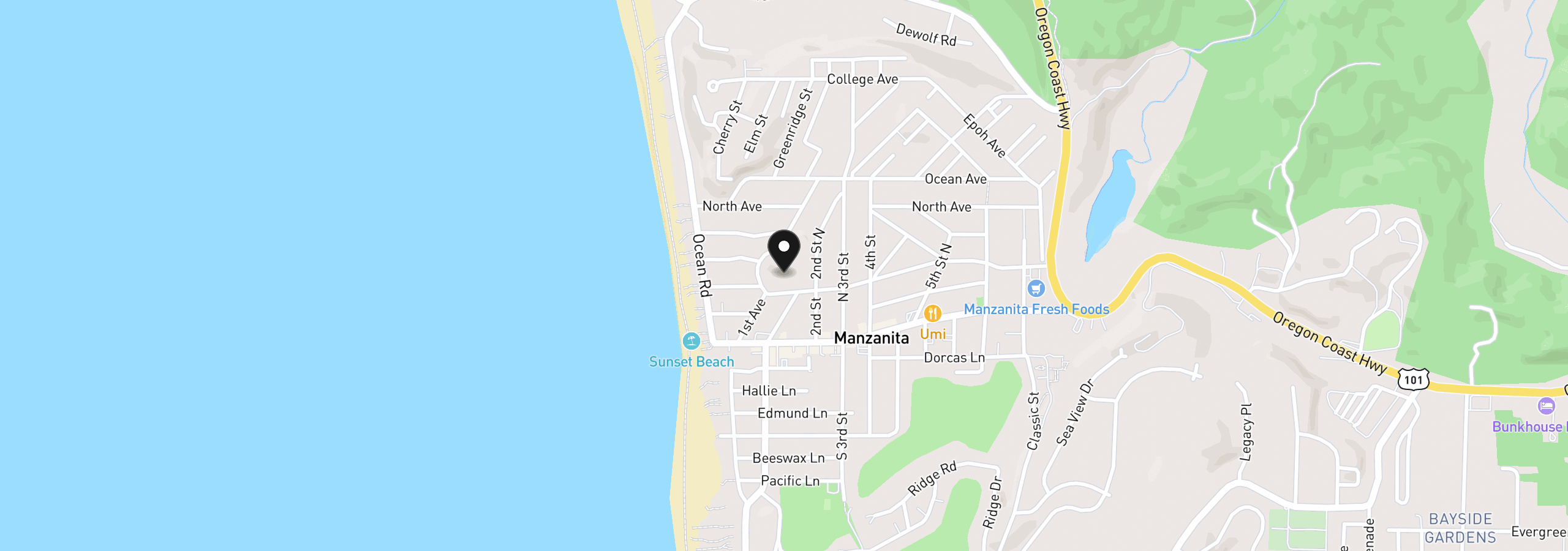 Map showing the location of 141 Manzanita Ave, Manzanita, OR 97130