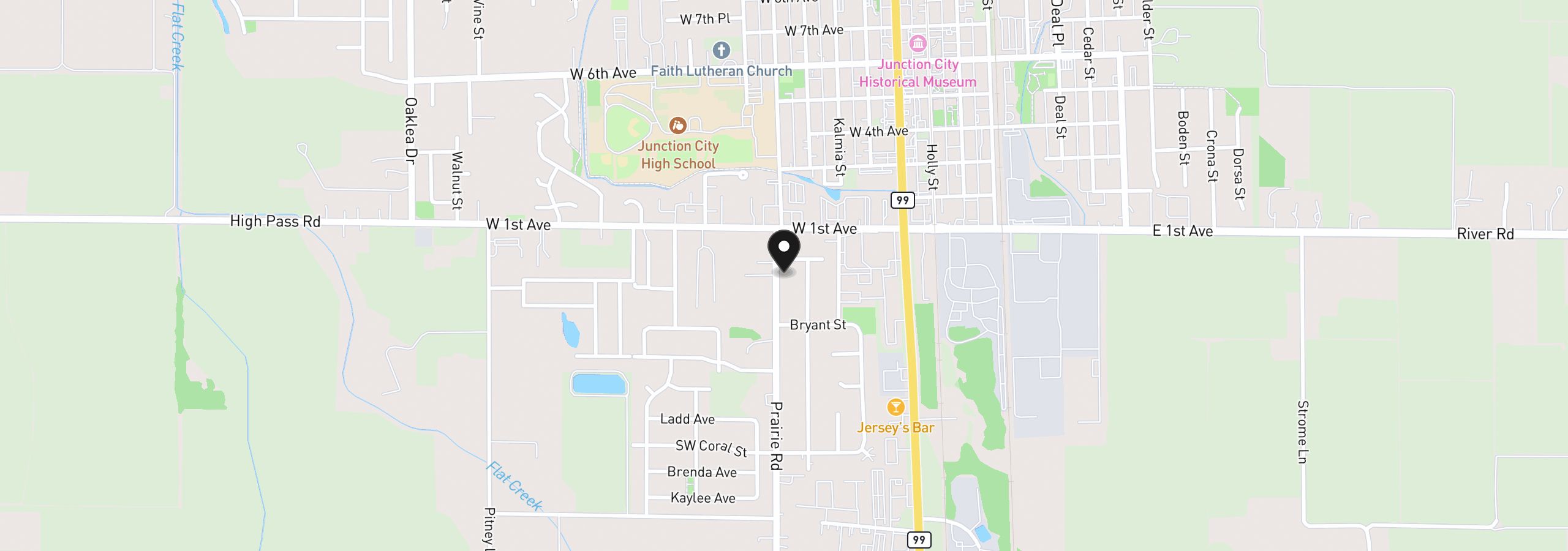 Map showing the location of 93981 Prairie Rd, Junction City, OR 97448