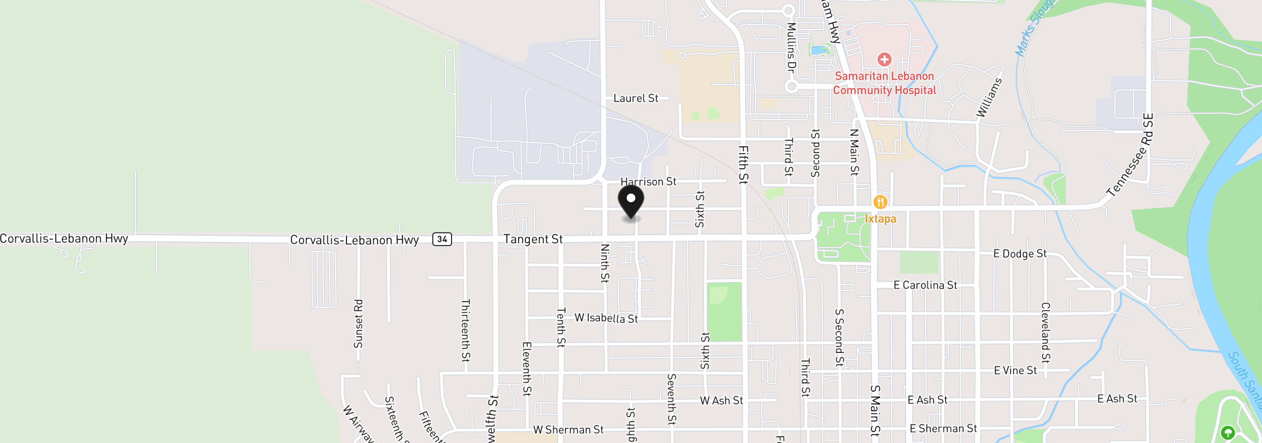 Map showing the location of 66 N 8th St, Lebanon, OR 97355