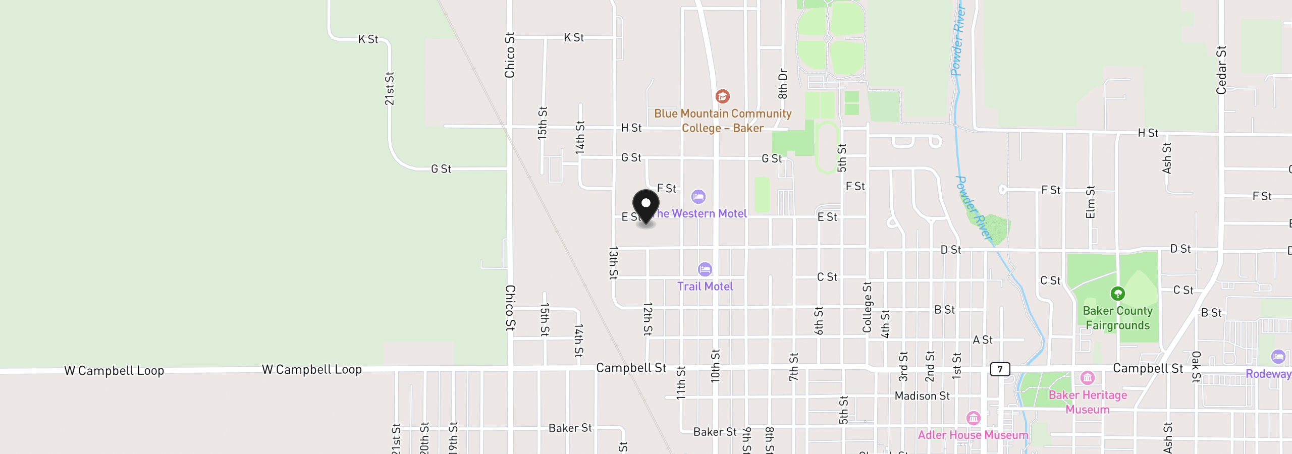 Map showing the location of 3125 E St, Baker City, OR 97814