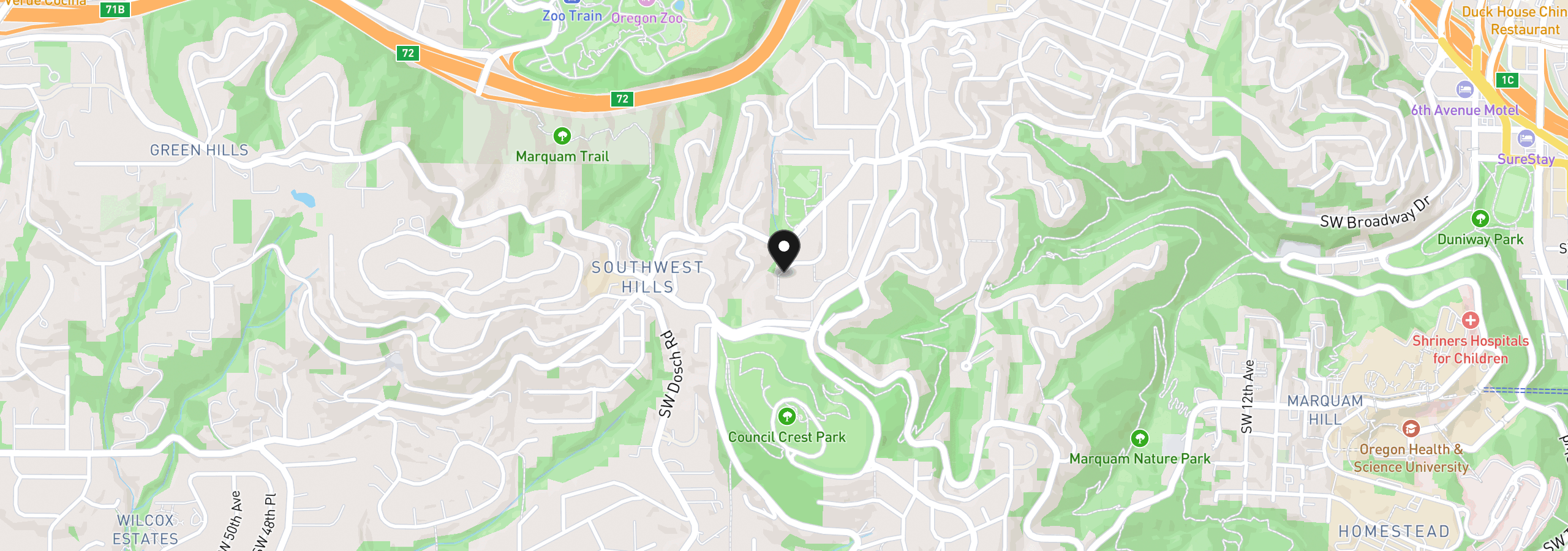 Map showing the location of 2798 SW Old Orchard Rd, Portland, OR 97201