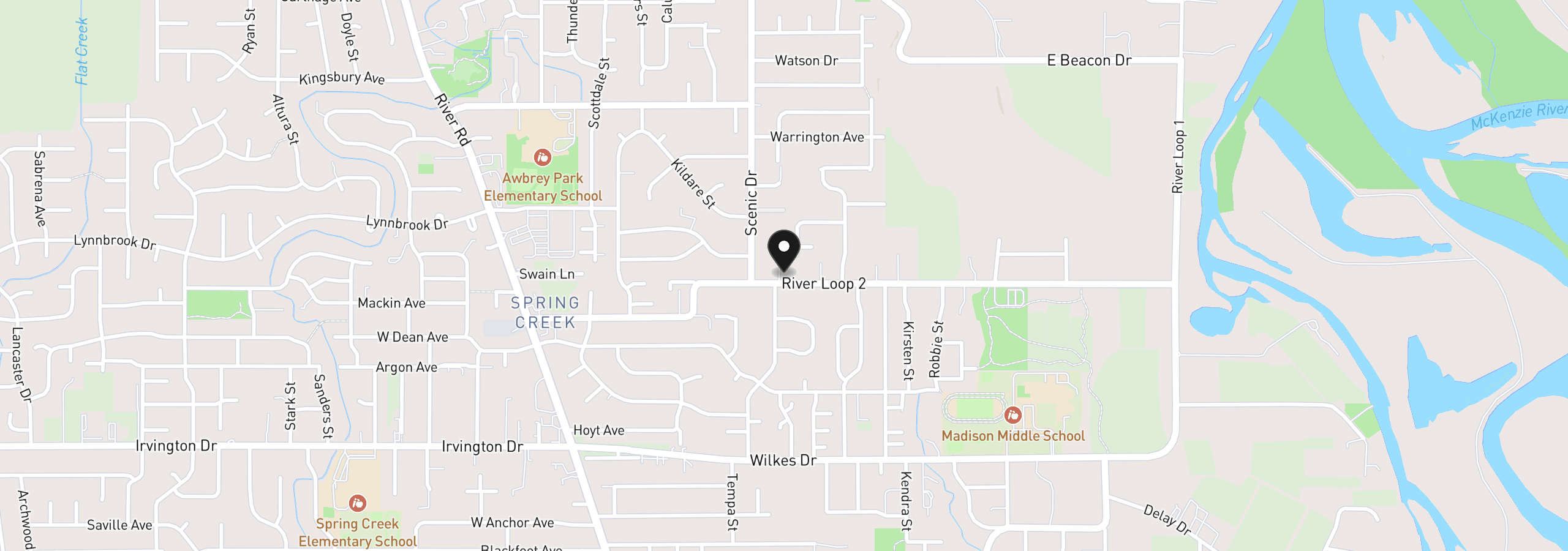 Map showing the location of 535 River Loop 2, Eugene, OR 97404